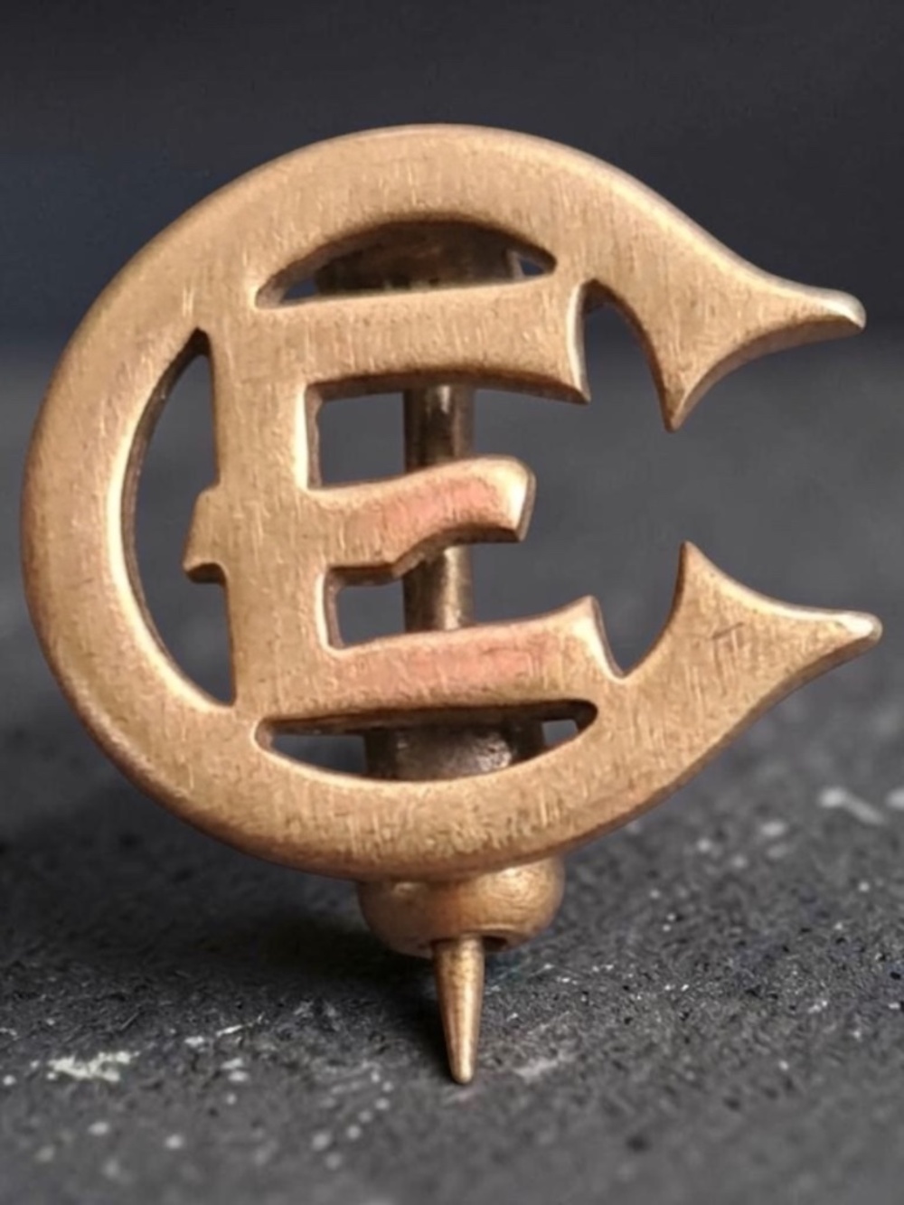 Antique 1906 Brass CE Monogramme Lapel Pin "Endeavor within Christ"